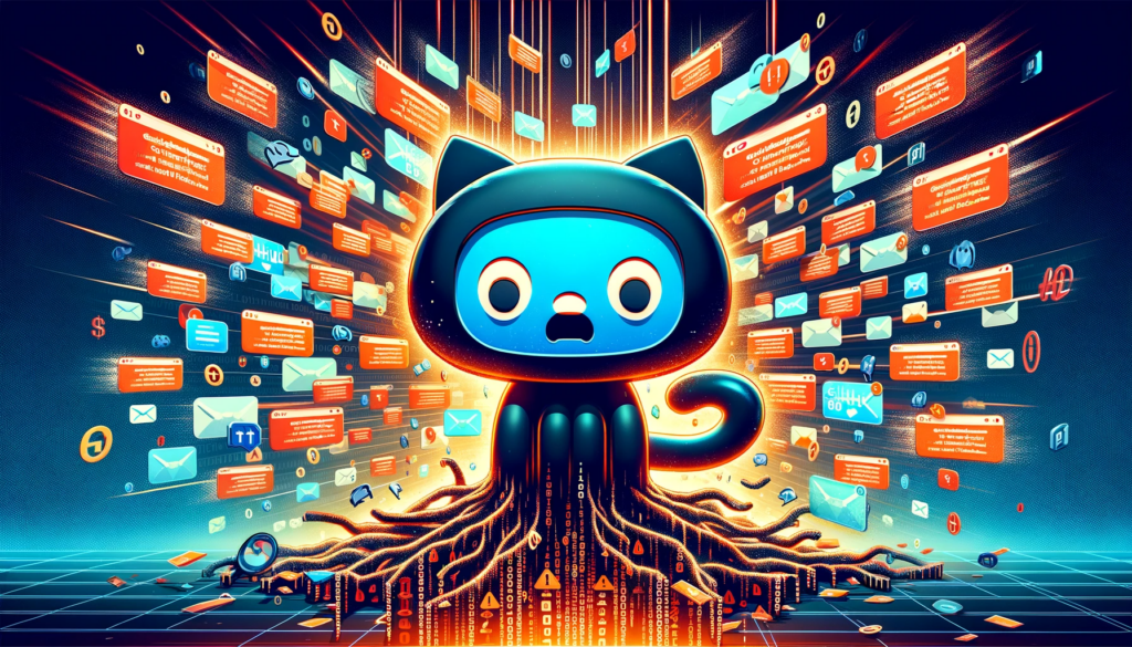 The github logo surrounded by spam with his mouth open